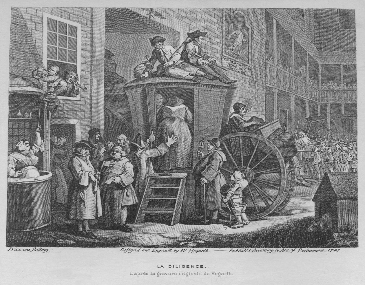 The Stage Coach eller Country Inn Yard, 1747 af William Hogarth