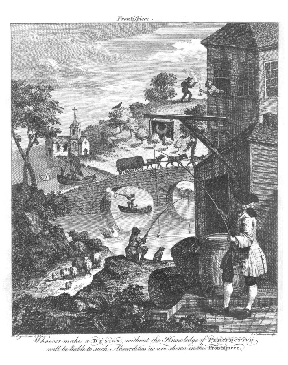 Vigtigheden af at kende perspektiv, 1700-tallet (bw foto) af William Hogarth