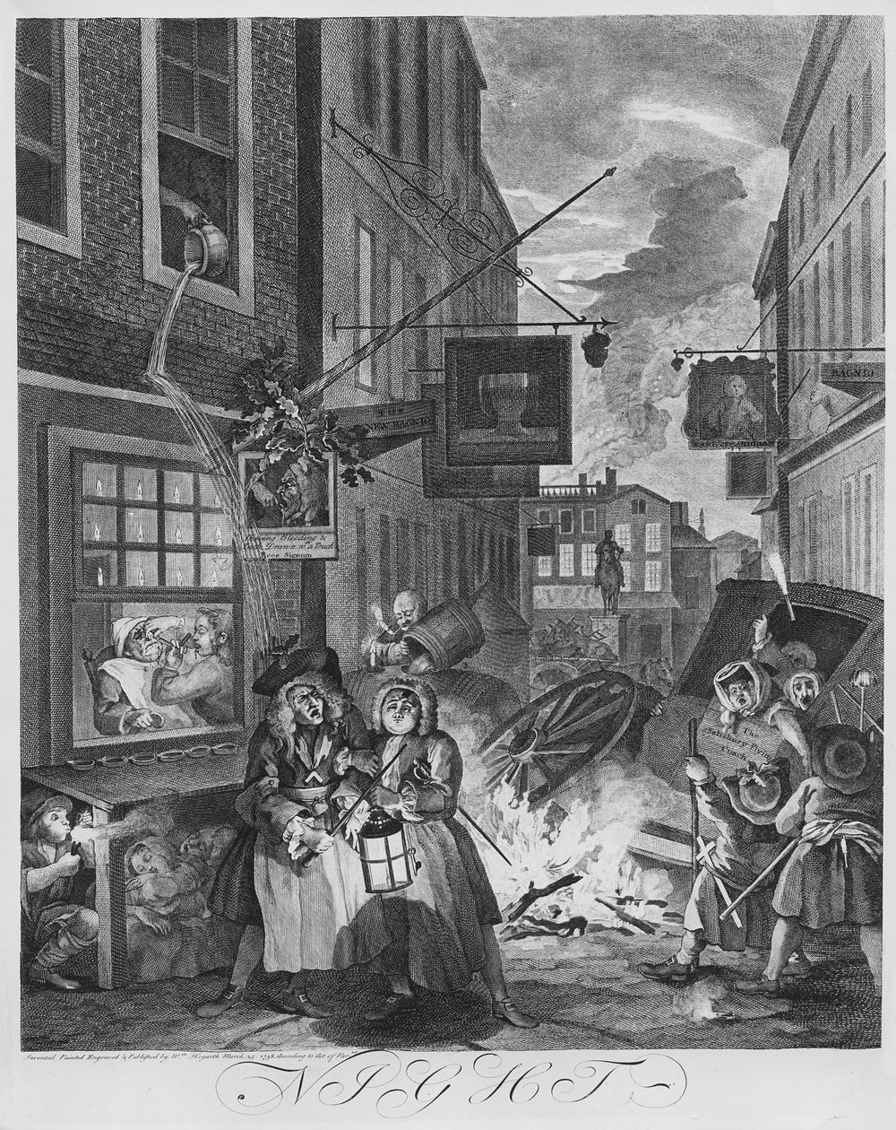 Tider på dagen, nat, 1738 af William Hogarth