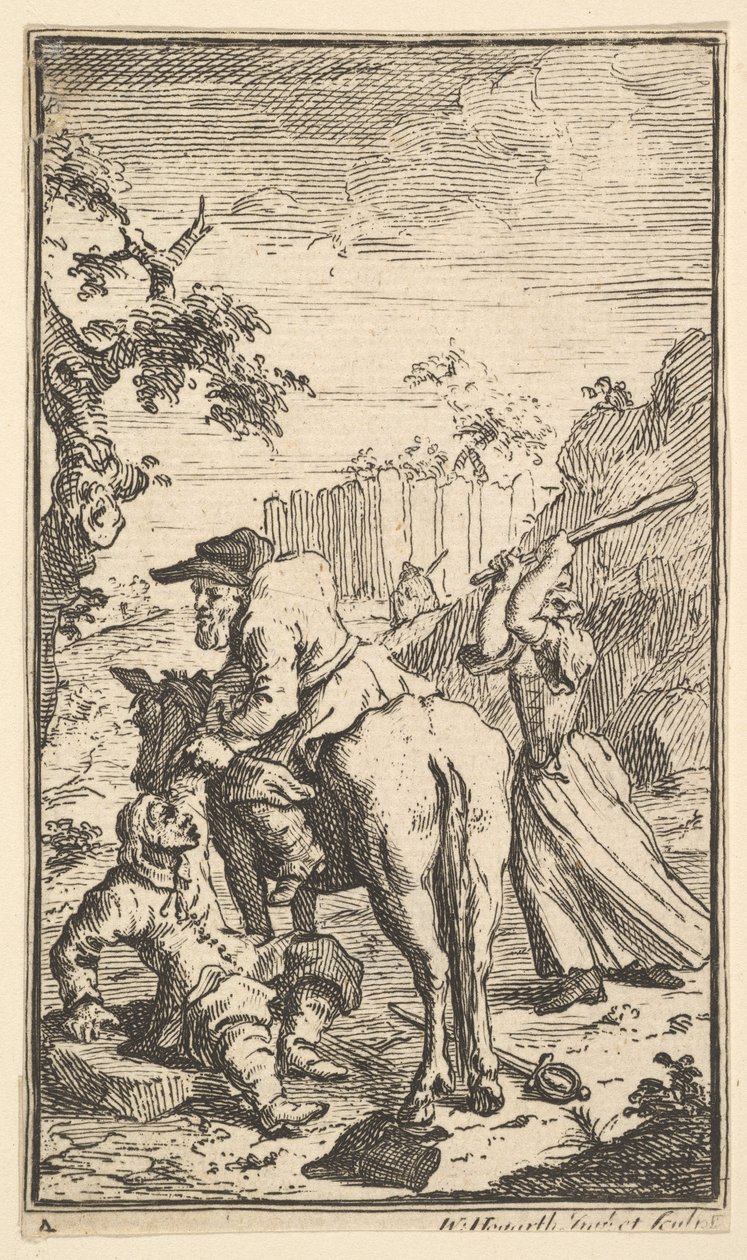 Trulla Attacking Hudibras Sytten små illustrationer for Samuel Butlers Hudibras..., 1721-26. af William Hogarth