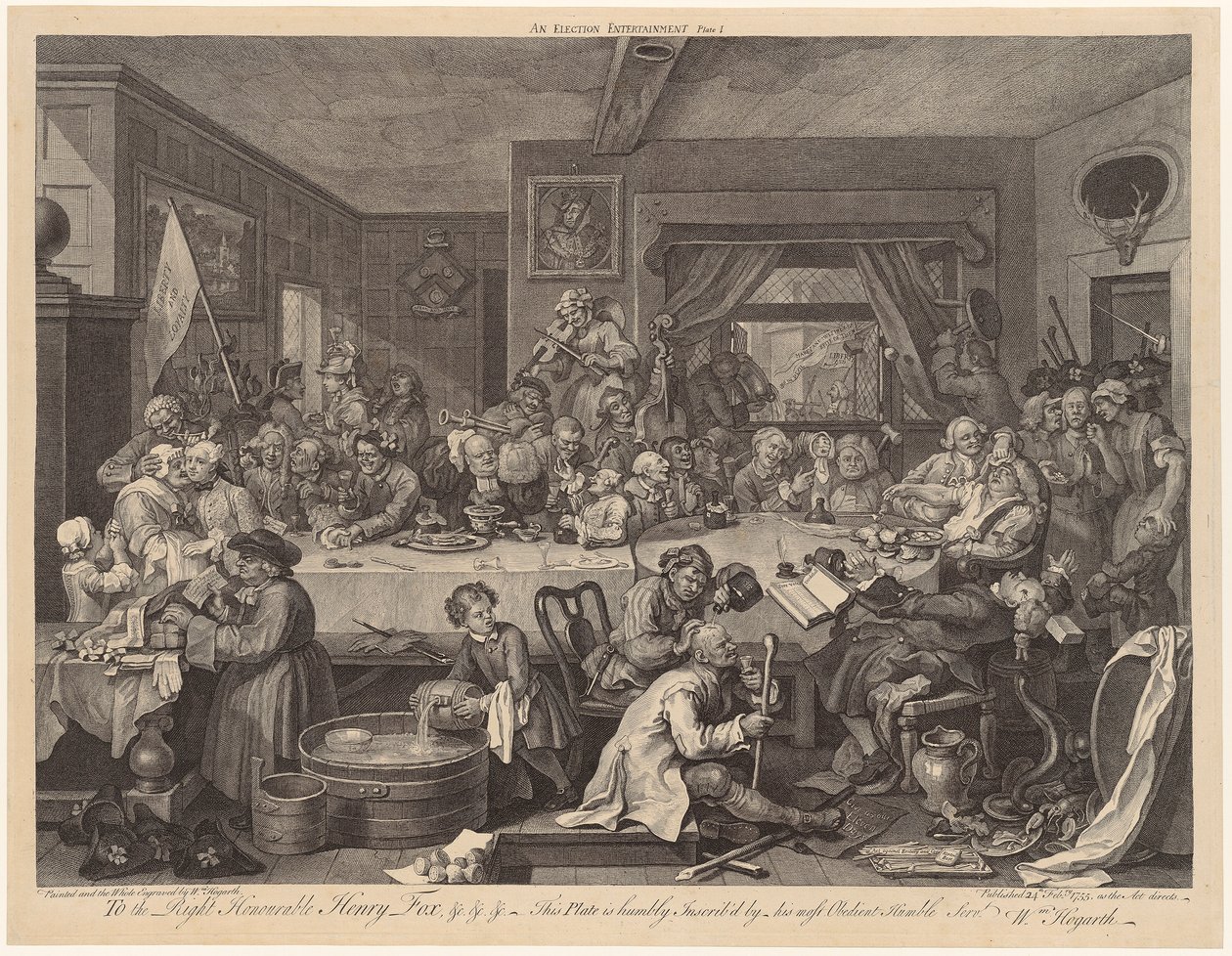Valgbanket, blad 1 i serien »Valgene« af William Hogarth
