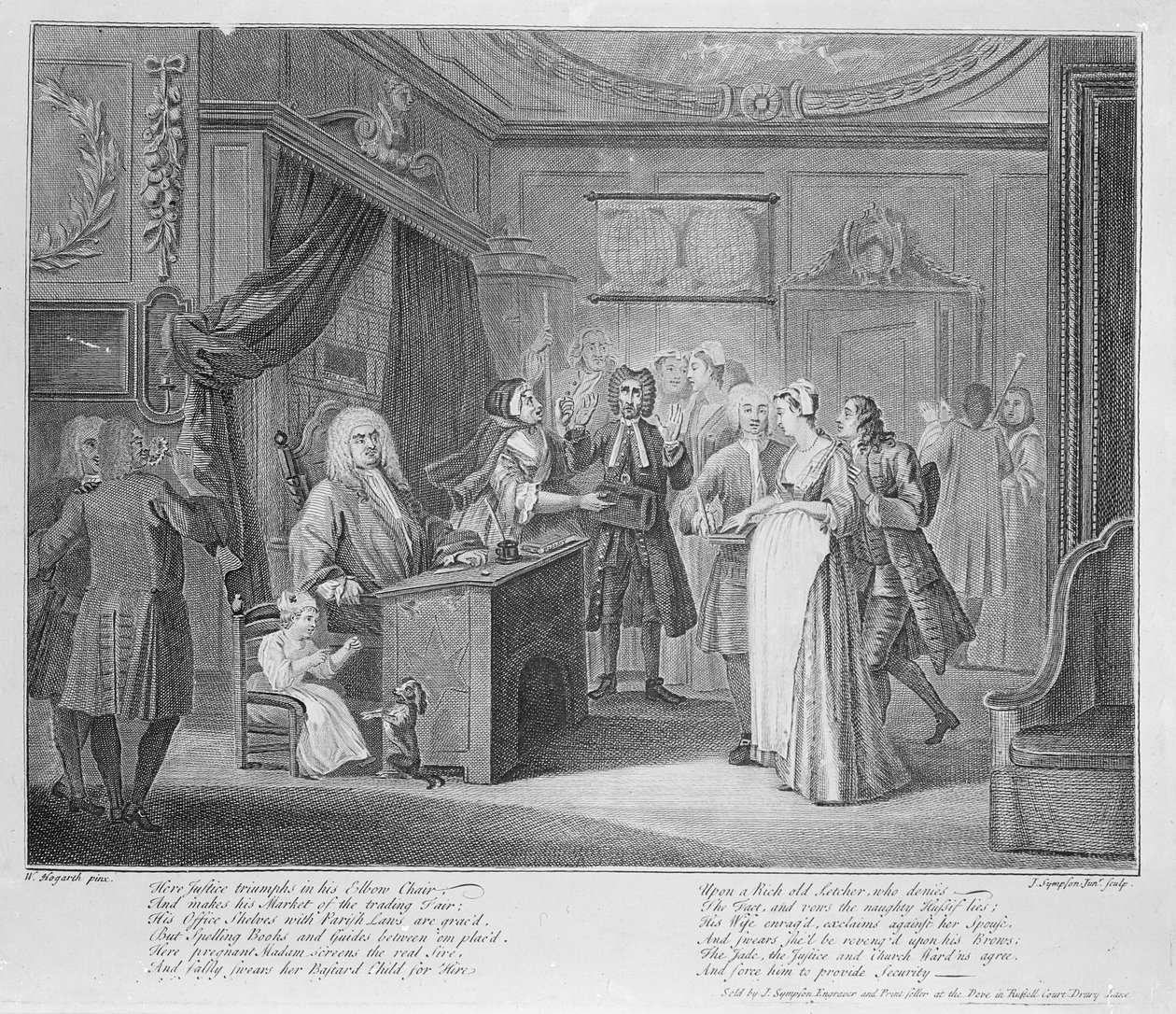 Kvinde, der sværger et barn til en gravborger, c.1735 af William Hogarth