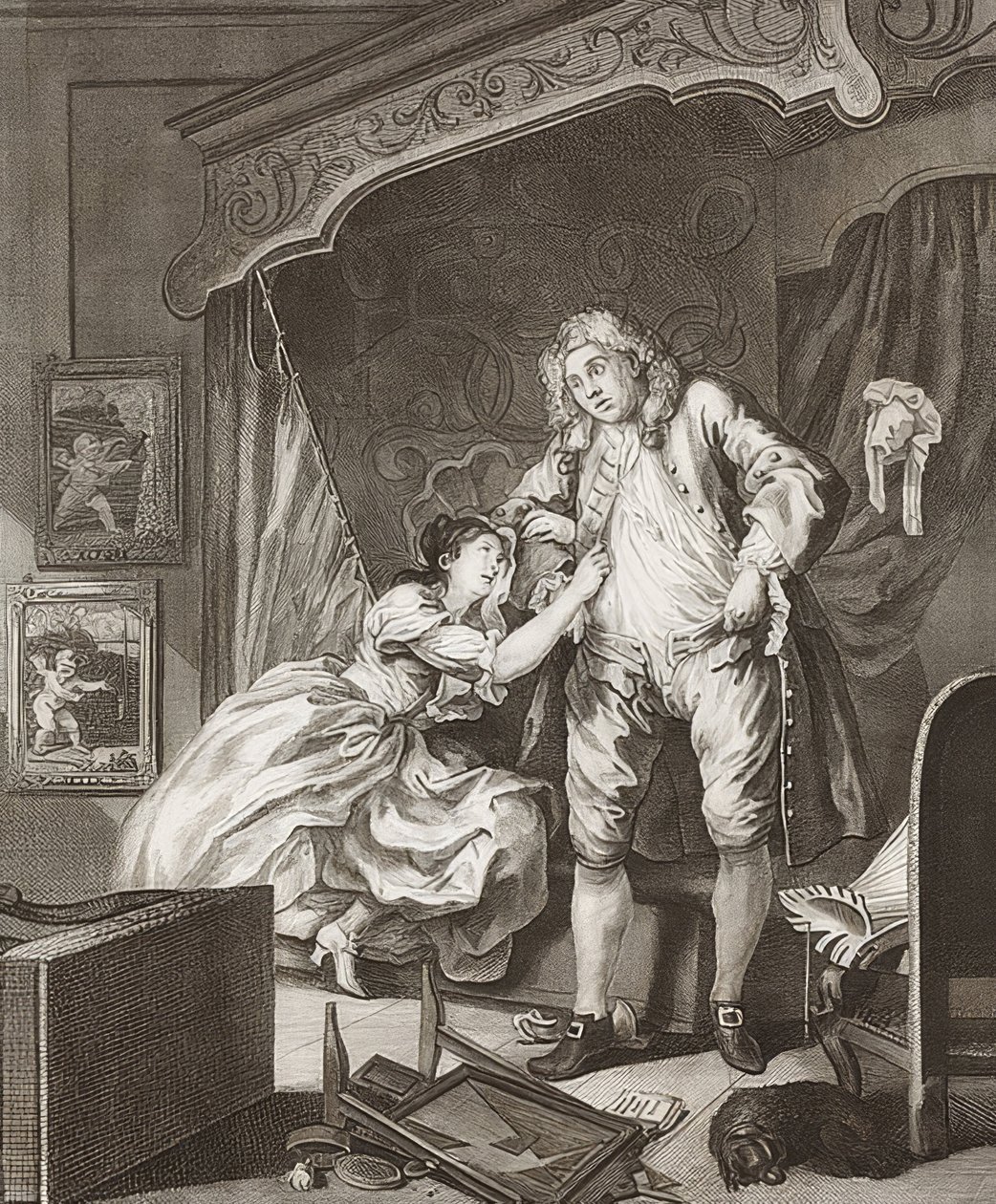 Todelt afsnit: Før og efter. Blad 2: Efter / Efter. 1736 af William Hogarth