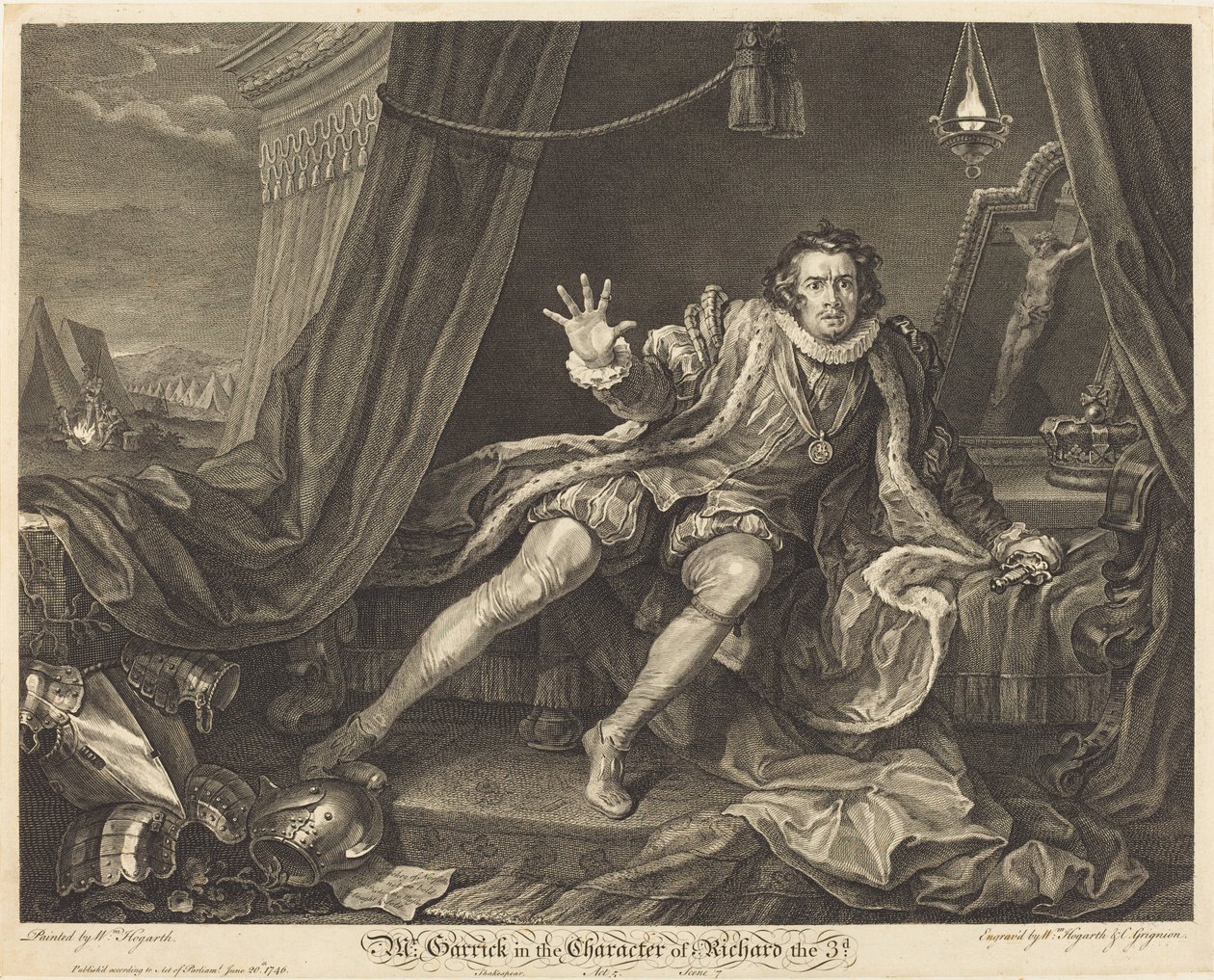 Garrick i rollen som Richard III af William Hogarth and Charles Grignion