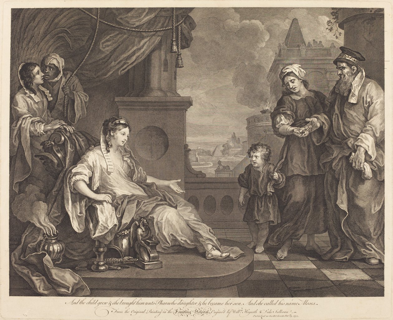 Moses bragt til Faraos Datter af William Hogarth and Luke Sullivan
