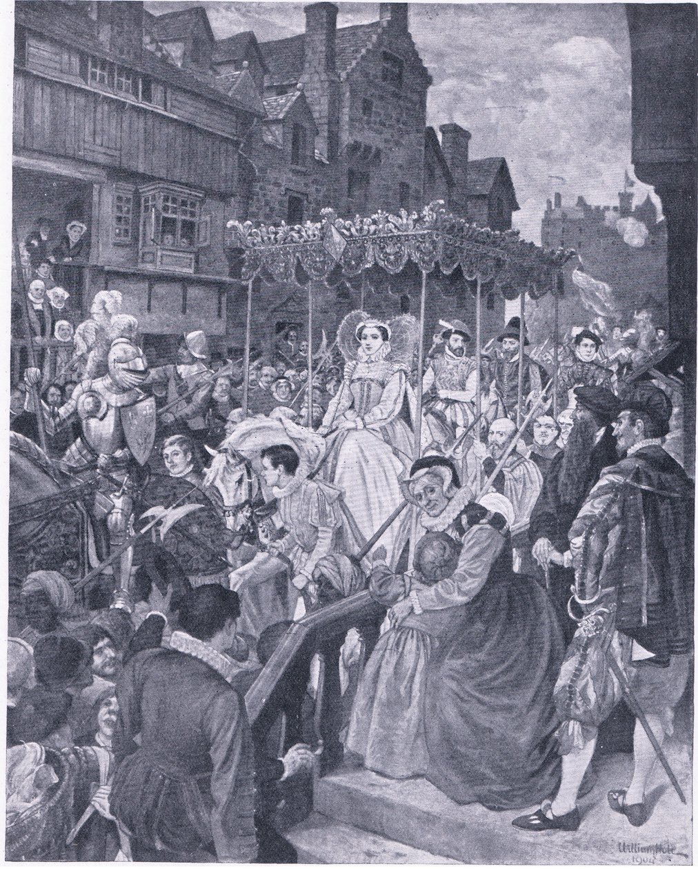 Queen Marys statsindtog i Edinburgh 1561, fra Cassells History of the British People udgivet af Waverley Book Company, ca. 1950