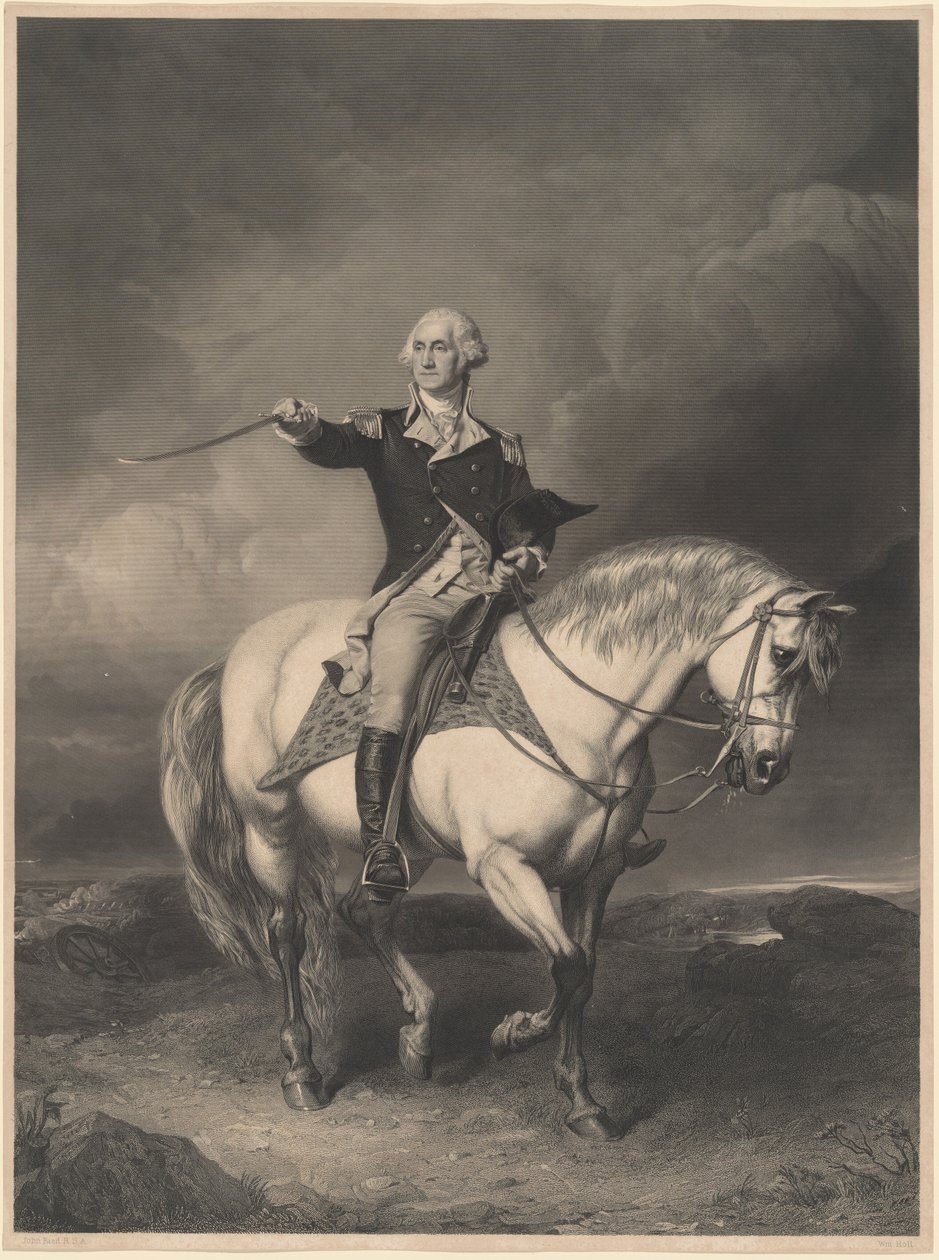 George Washington til hest af William Holl II after John Faed