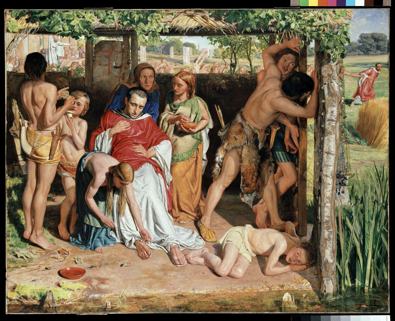 En omvendt britisk familie, der beskyttede en kristen missionær mod forfølgelsen af druiderne, 1850 af William Holman Hunt