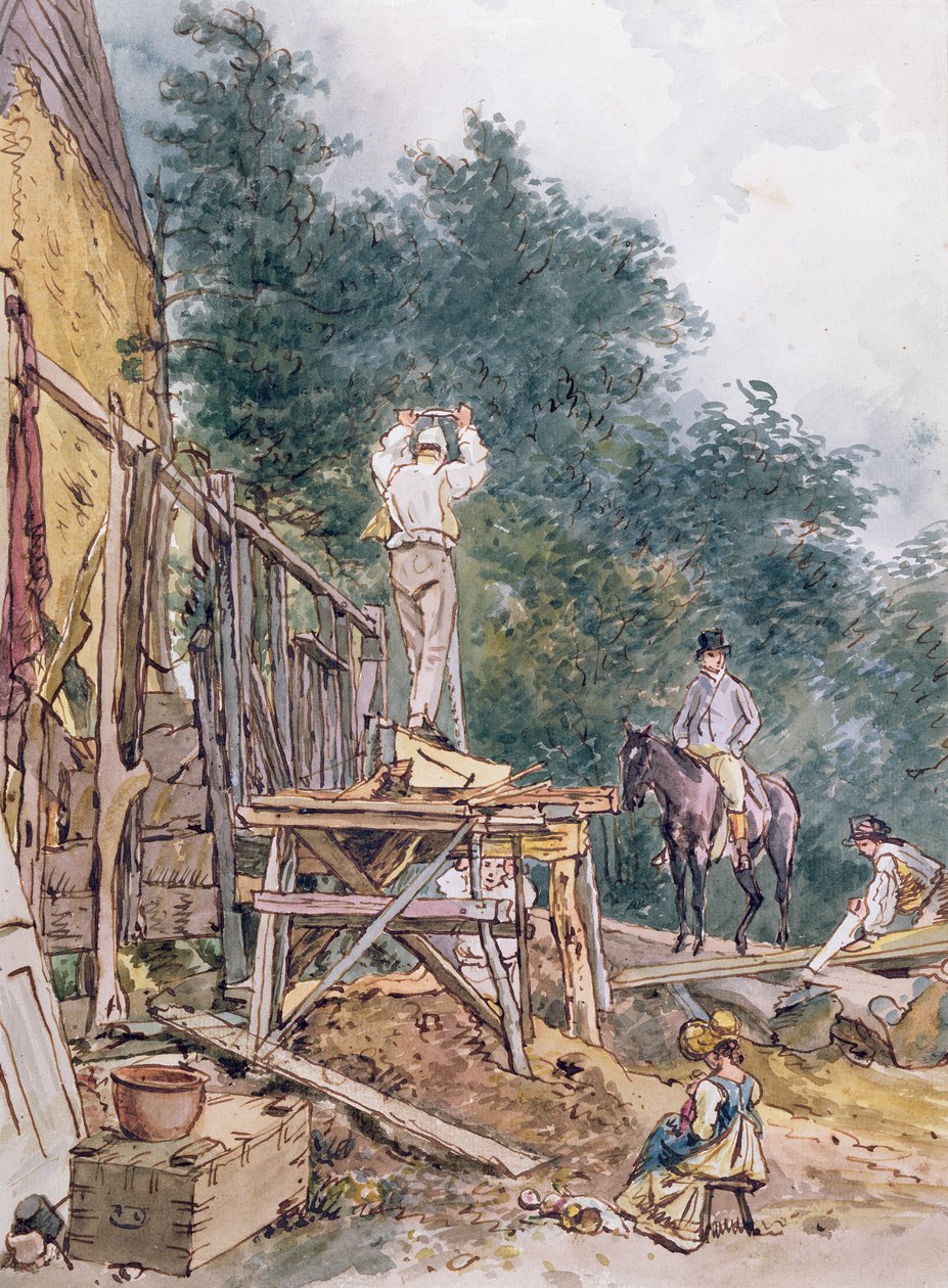 Dr. Monro inspicerer sine stalde (pen og blæk og wc på papir) af William Holman Hunt