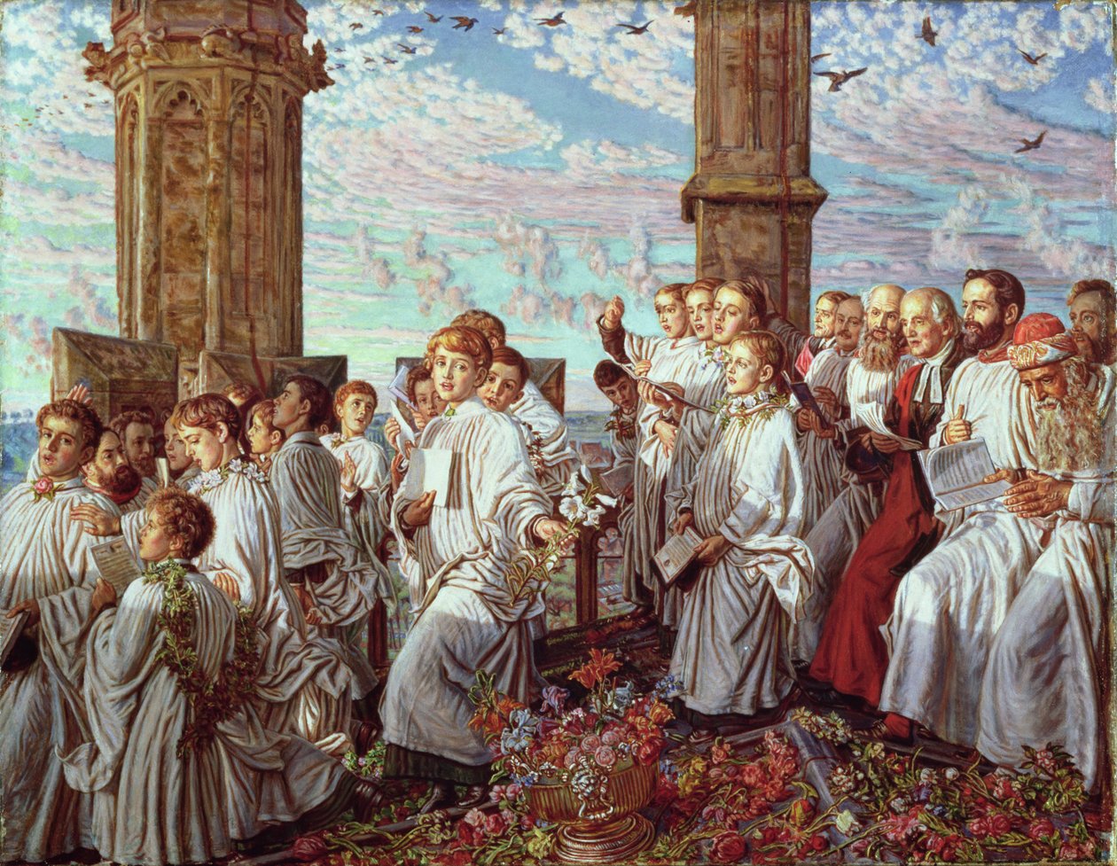 maj morgen på Magdalen College Tower, Oxford, gammel årlig ceremoni af William Holman Hunt