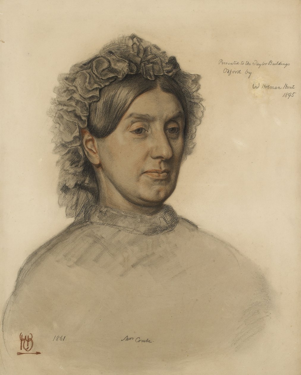 Mrs Thomas Combe (1806-1893) (rødt og sort kridt) af William Holman Hunt