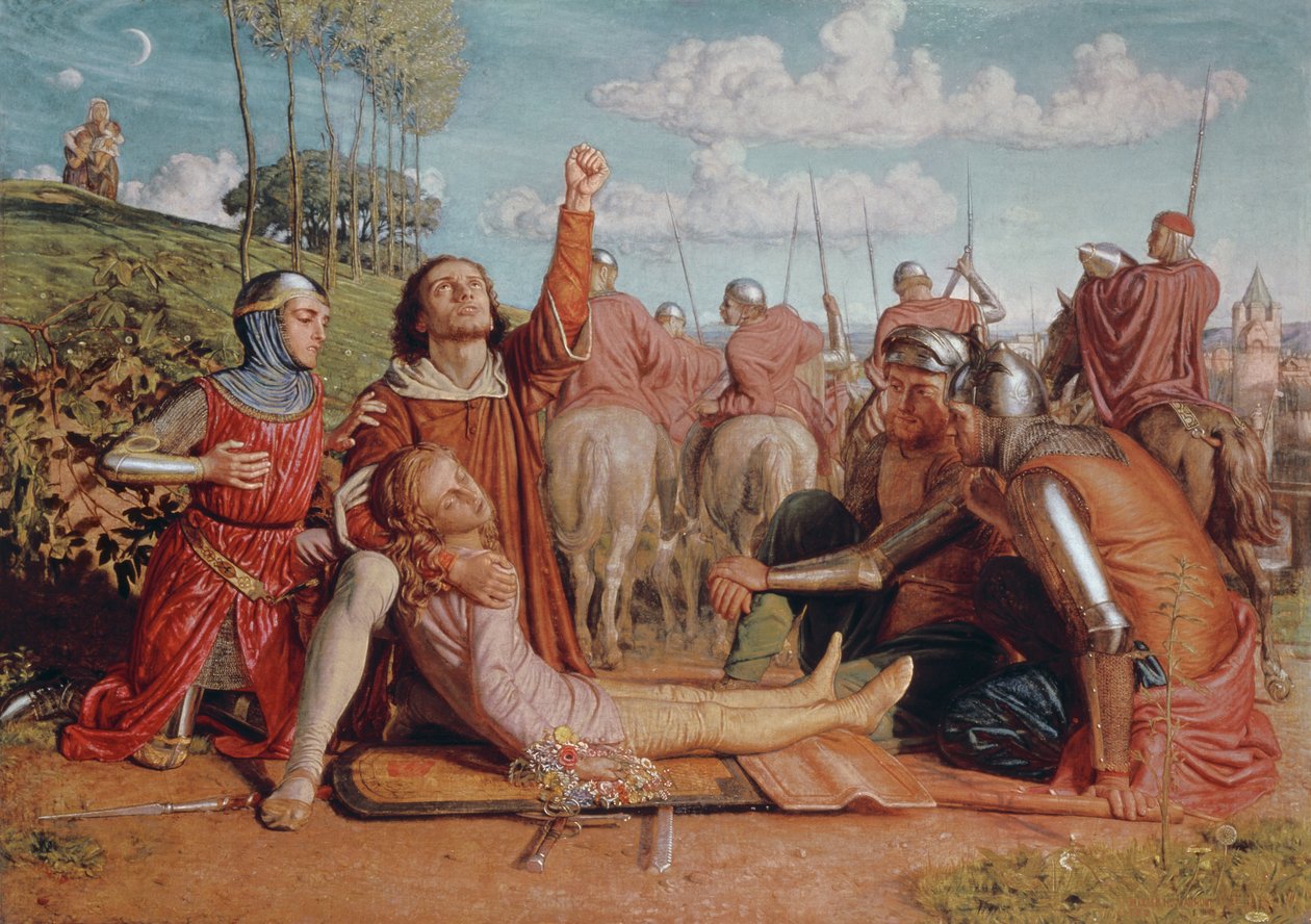 Rienzi sværger at opnå retfærdighed for sin unge brors død, dræbt i en skænderi mellem Colonna- og Orsini-fraktionerne, 1849-49 af William Holman Hunt