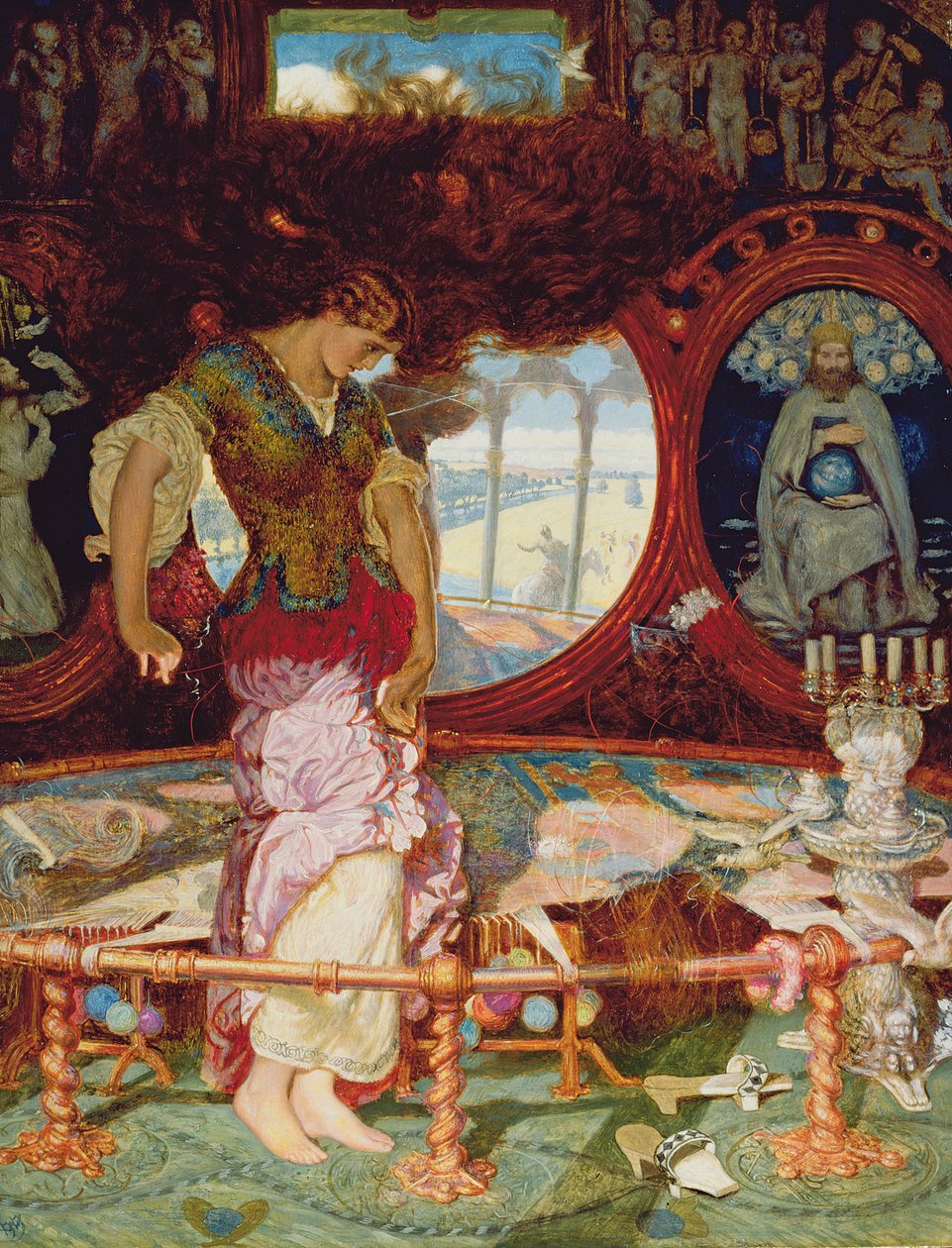 The Lady of Shalott, ca. 1886-1905 (olie på panel) (se også 495754) af William Holman Hunt