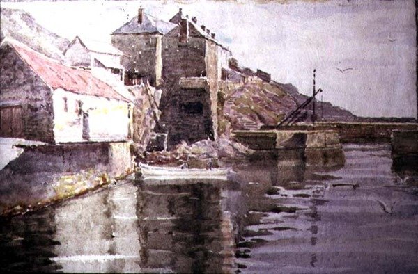 Havneindgang, Polperro (akvarel på papir) af William Holt Yates Titcomb