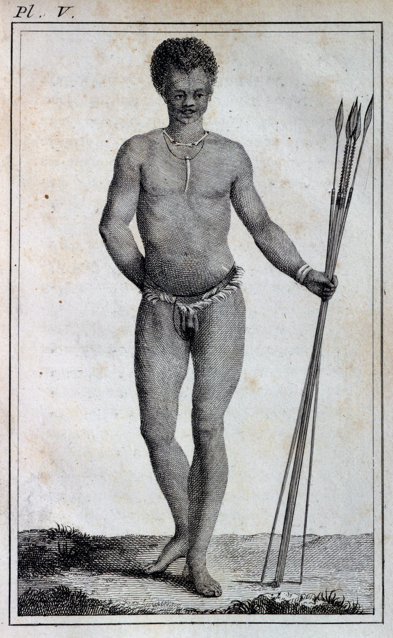 Khoikhoi man (Hottentot), fra Travels of Le Vaillant ind i de indre dele af Afrika via Kap det Gode Håb, i årene 1783 af William Home Lizars