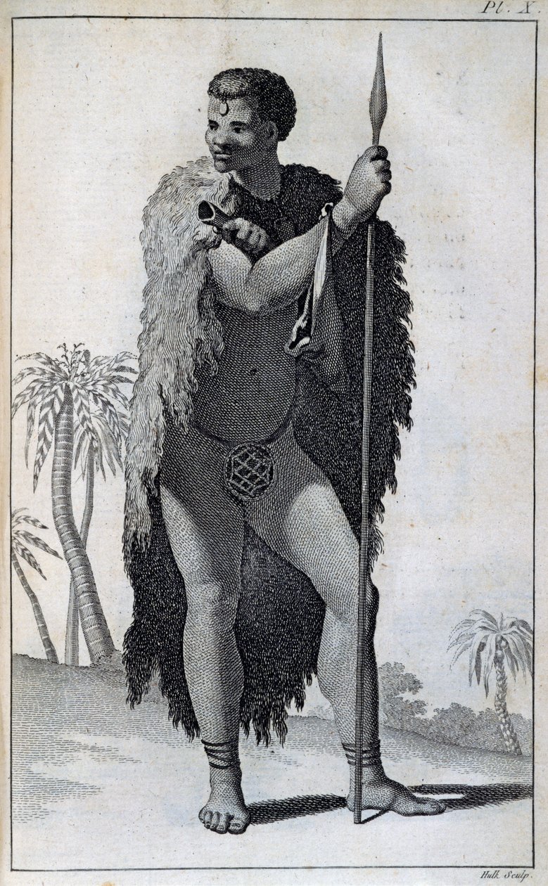 Khoikhoi man (Hottentot), fra Travels of Le Vaillant ind i de indre dele af Afrika via Kap det Gode Håb, i årene 1783 af William Home Lizars