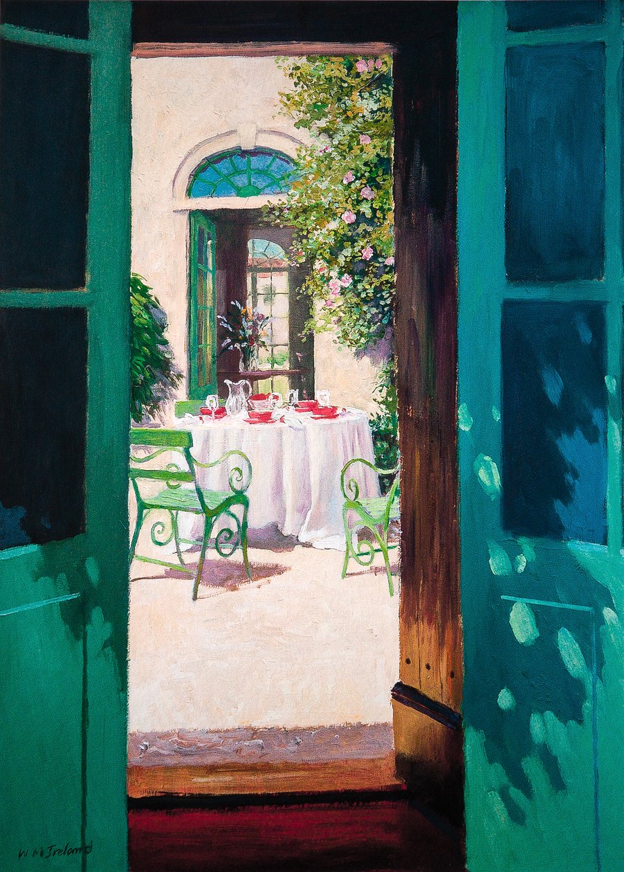 Eftermiddagste i gården (olie om bord) af William Ireland