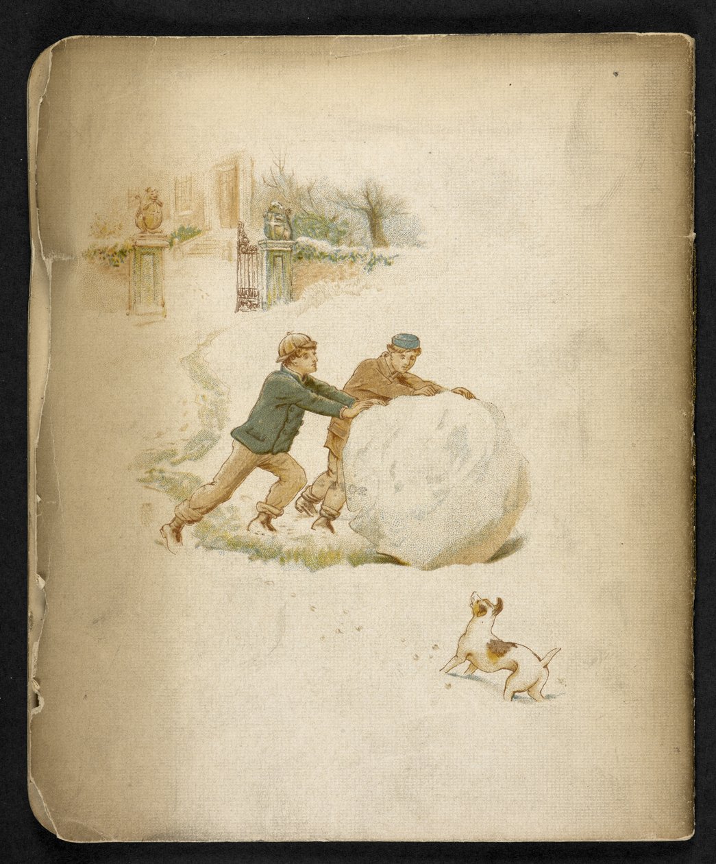 Børn og en snebold.  Holiday Train: A Song of “Dulce Domum” ... Illustreret af W. J. Webb.  Frederick Langbridge  London, 1891 af William J. Webbe or Webb