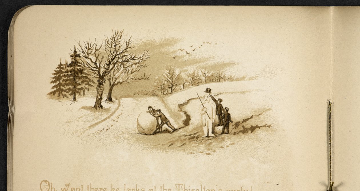 Børn og en snemand. Ferietoget: en sang af "Dulce Domum" ... Illustreret af W. J. Webb.  Frederik Langbridge  London, 1891 af William J. Webbe or Webb