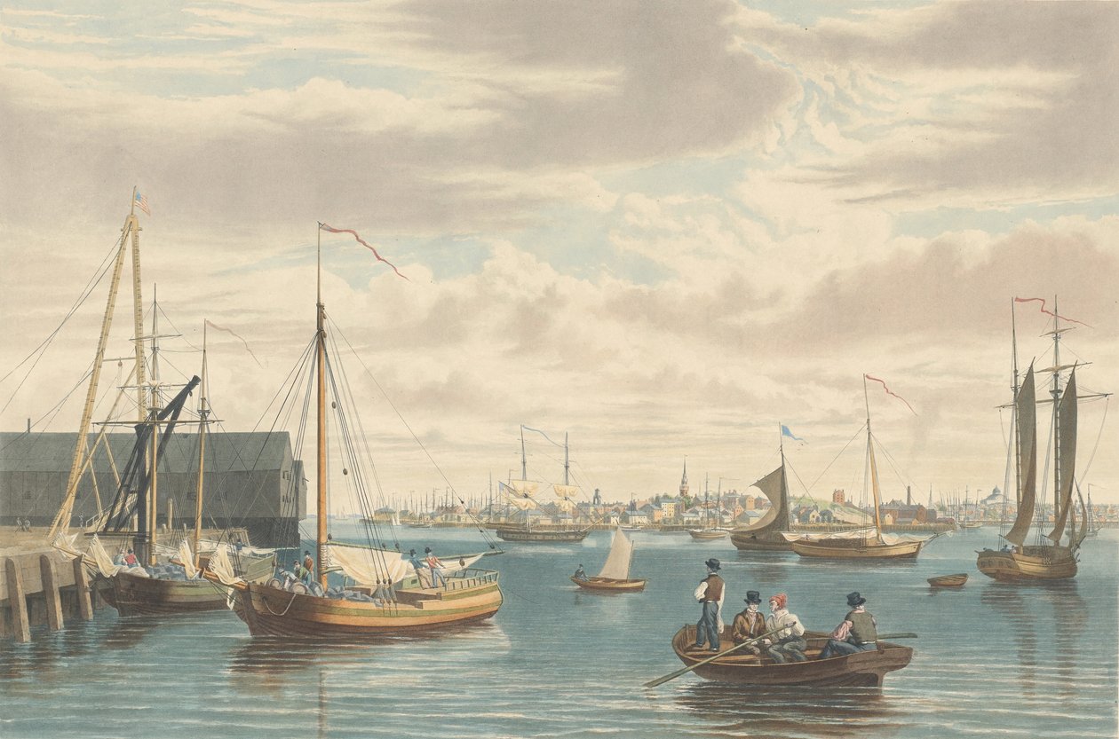 Boston: Fra Ship House West End of the Navy Yard, udgivet 1833. af William James Bennett