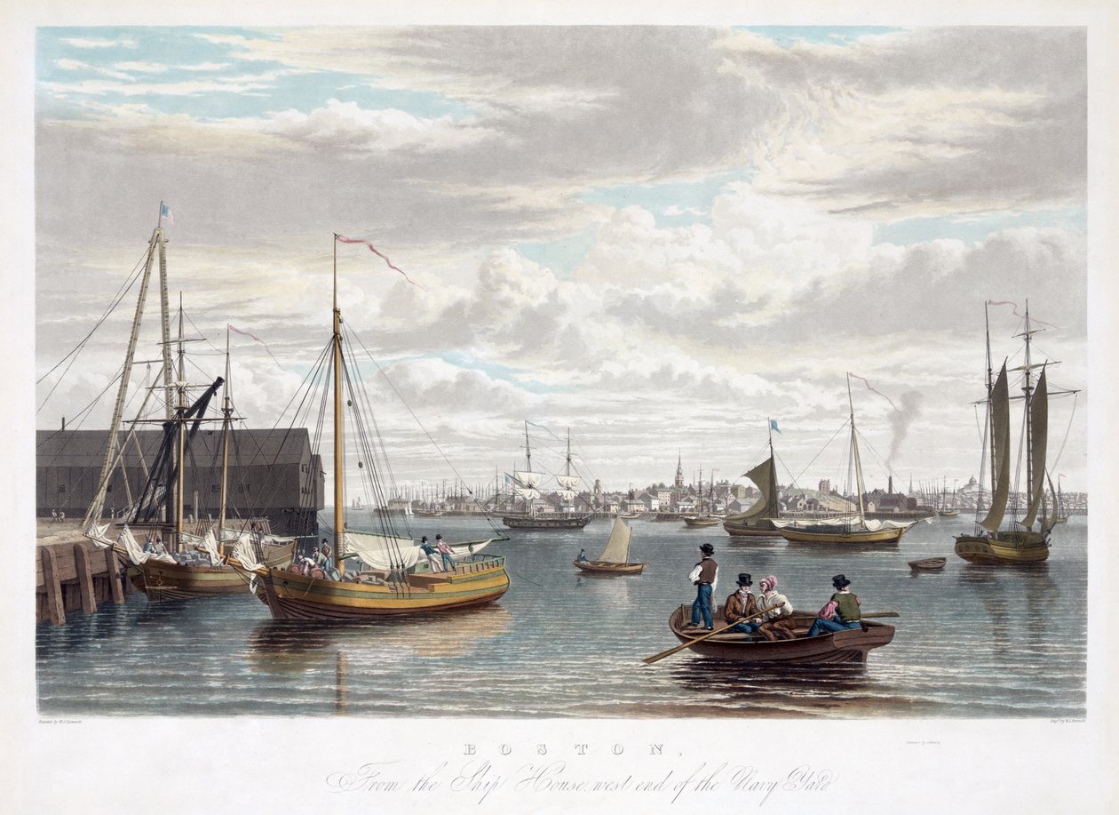Boston, fra Ship House, vestenden af Navy Yard, ca. 1833 af William James Bennett
