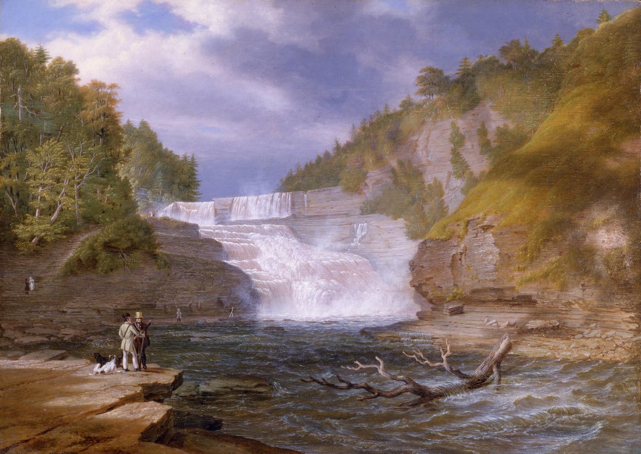 Trenton High Falls, 1835 (olie på træpanel) af William James Bennett