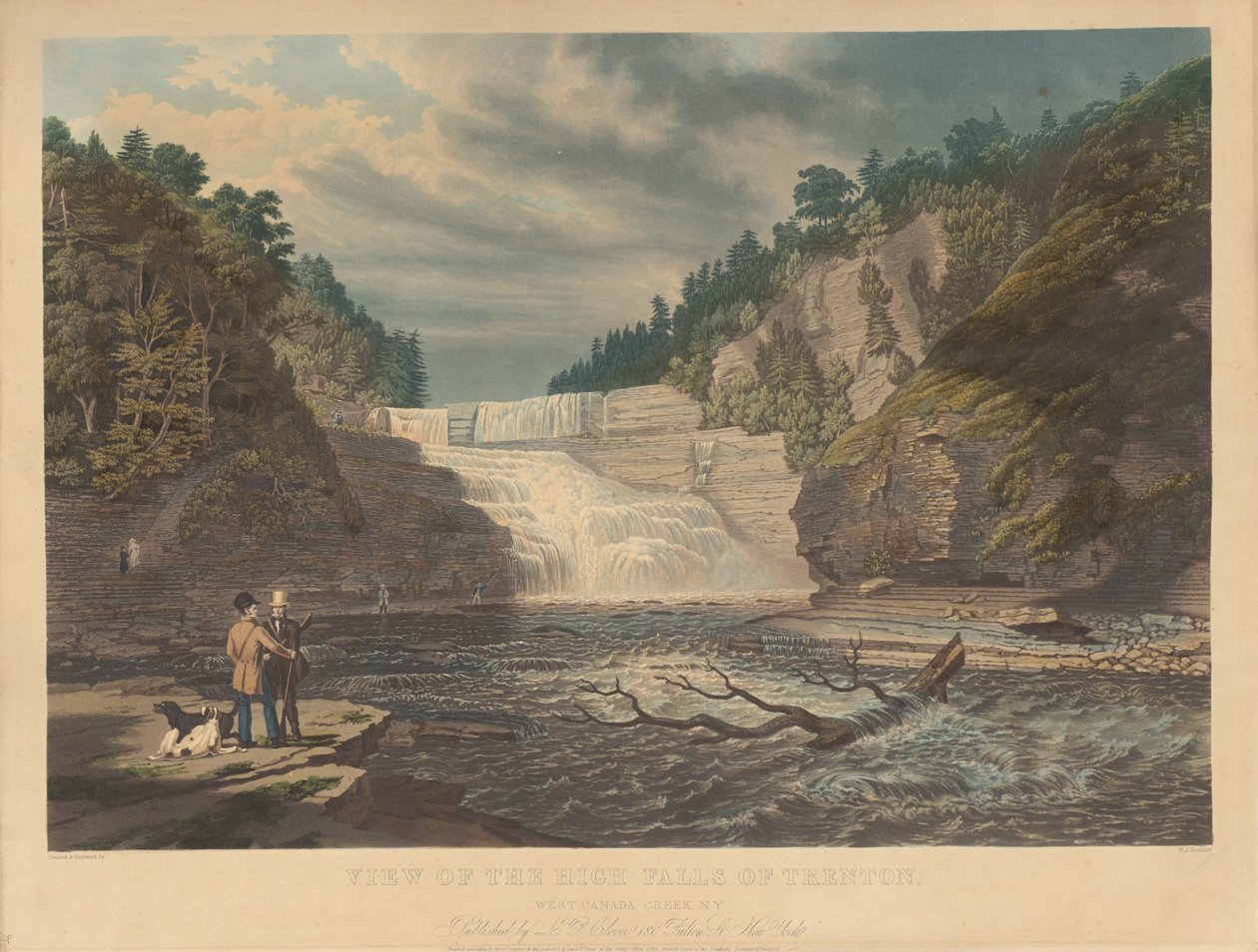 Udsigt over High Falls ved Trenton: West Canada Creek, New York af William James Bennett