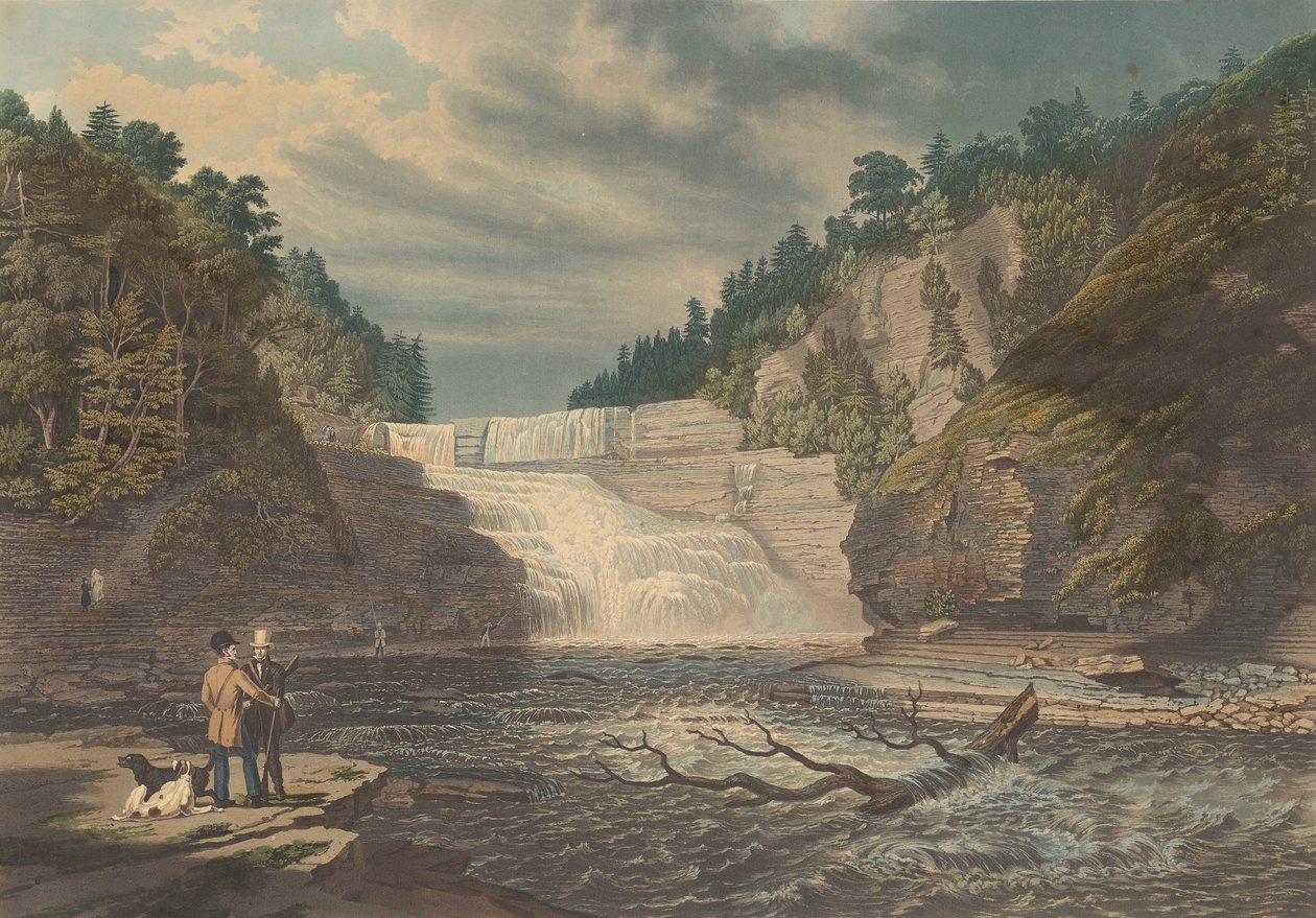View of the High Falls of Trenton: West Canada Creek, N.Y., udgivet 1835. af William James Bennett