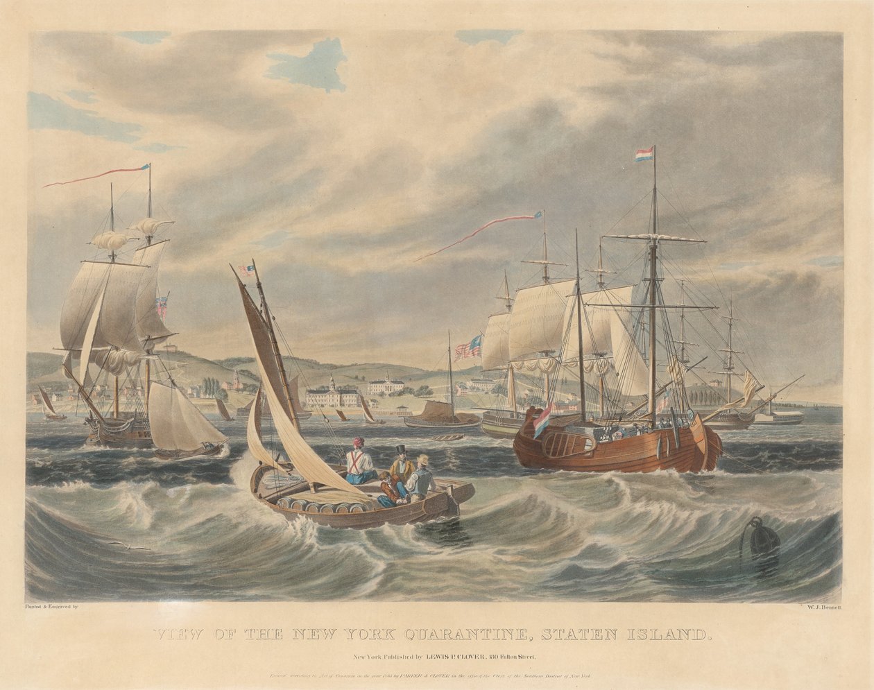 Udsigt over New York Quarantine, Staten Island af William James Bennett