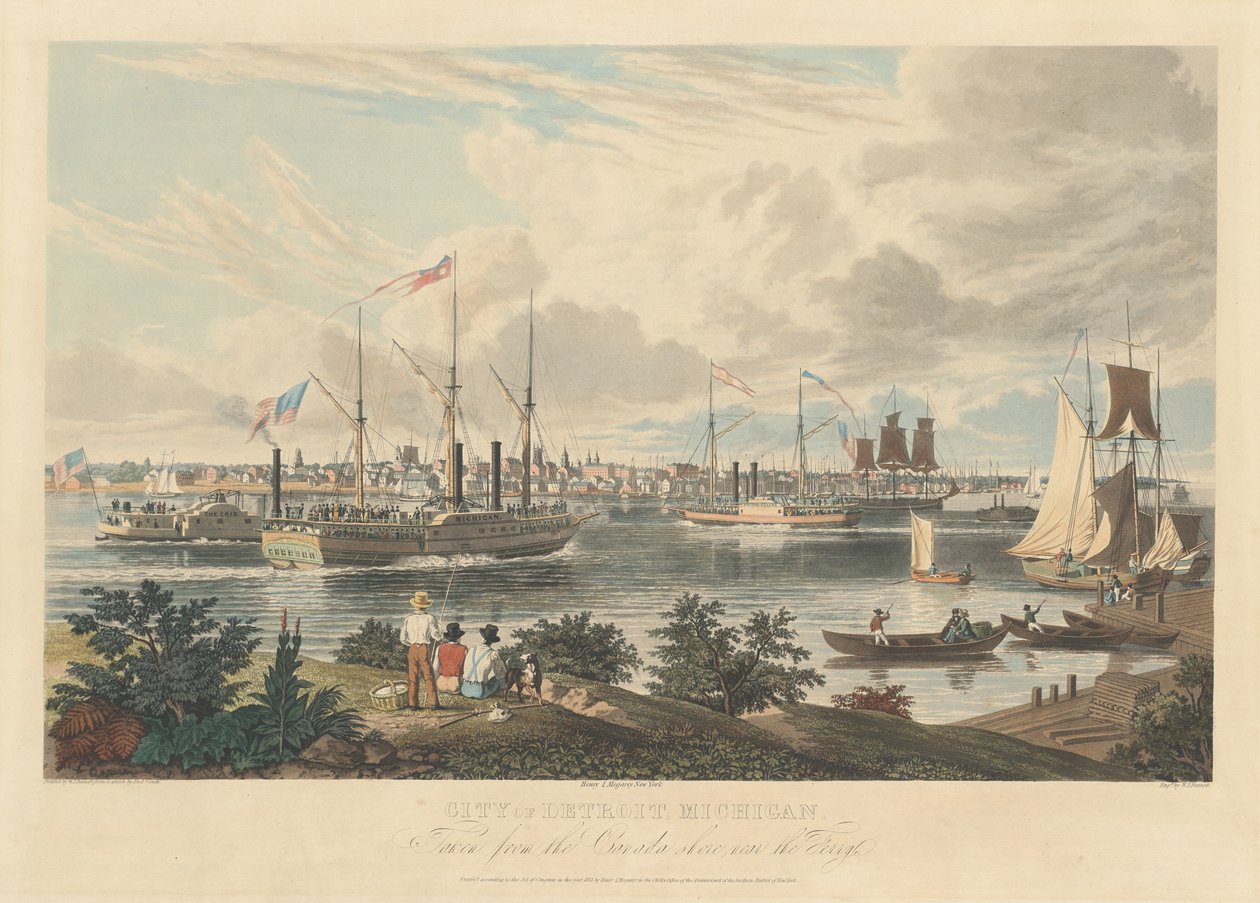 City of Detroit, Michigan: Taget fra Canada Shore nær færgen af William James Bennett after Frederick K. Grain