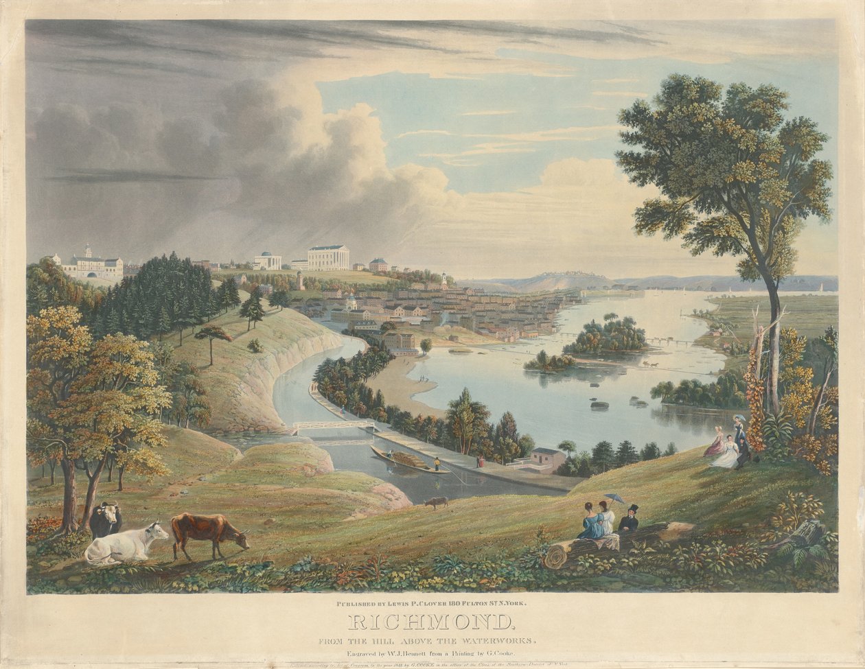 Richmond: Fra bakken over vandværket af William James Bennett after George Cooke
