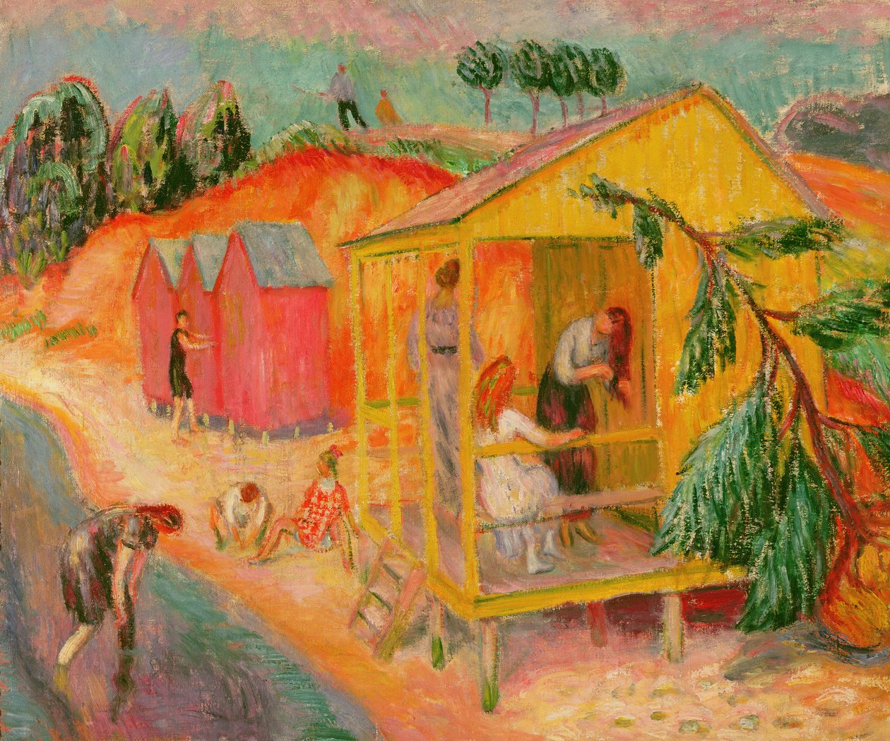 Badehuse (olie på lærred) af William James Glackens