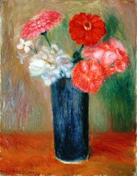 Blomster i en blå vase (olie på lærred) af William James Glackens