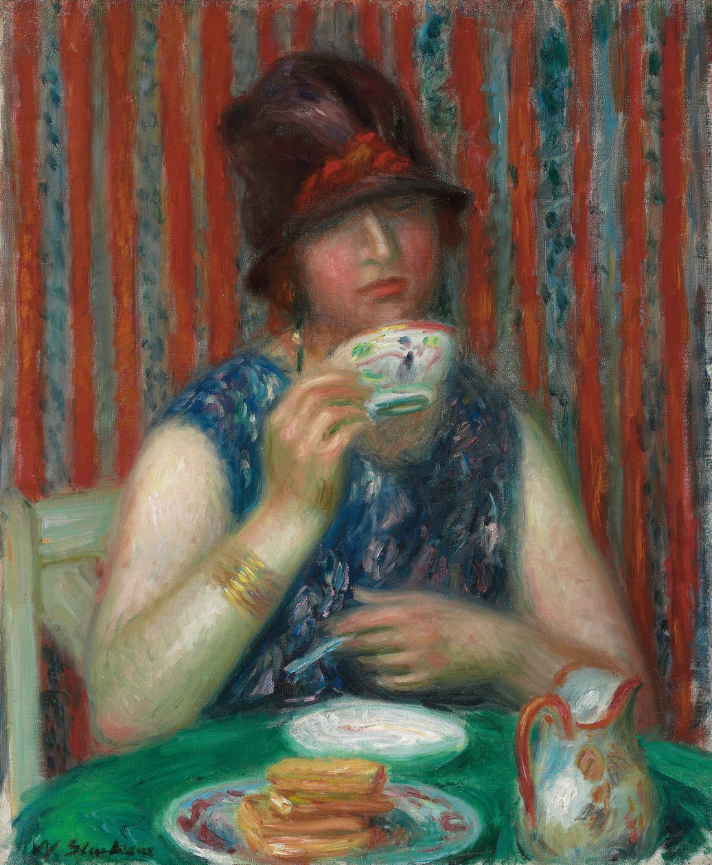 Pige med tekop, ca. 1920 (olie på lærred) af William James Glackens