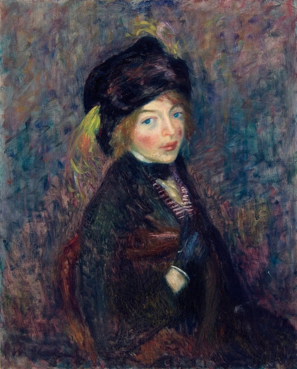 Head of Girl, Feather in Turban af William James Glackens