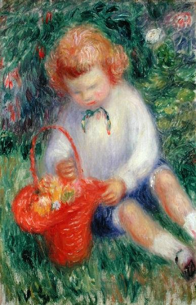 Lenna med en kurv med blomster (olie på lærred) af William James Glackens