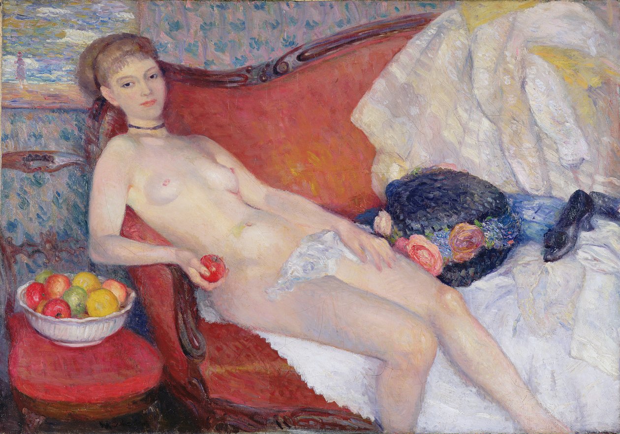 Nøgen med æble af William James Glackens