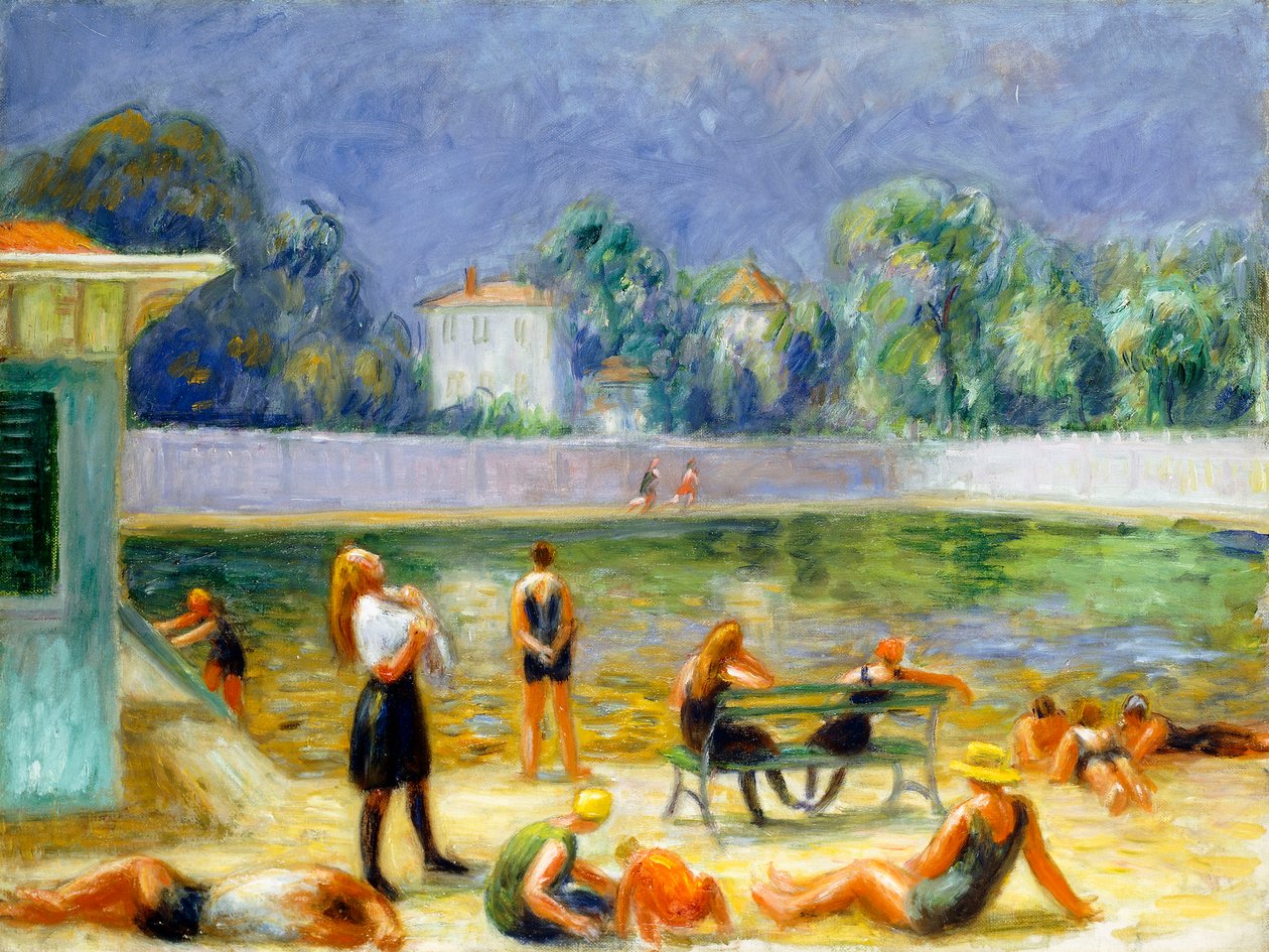 Udendørs swimmingpool af William James Glackens