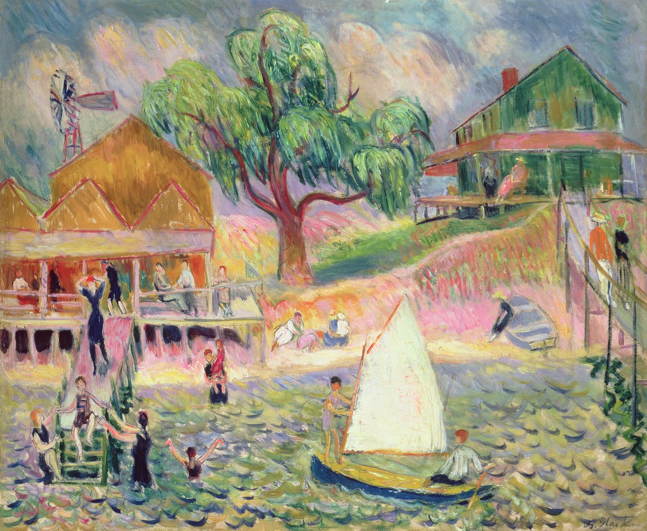 The Green Beach Cottage, Belport, Long Island (olie) af William James Glackens