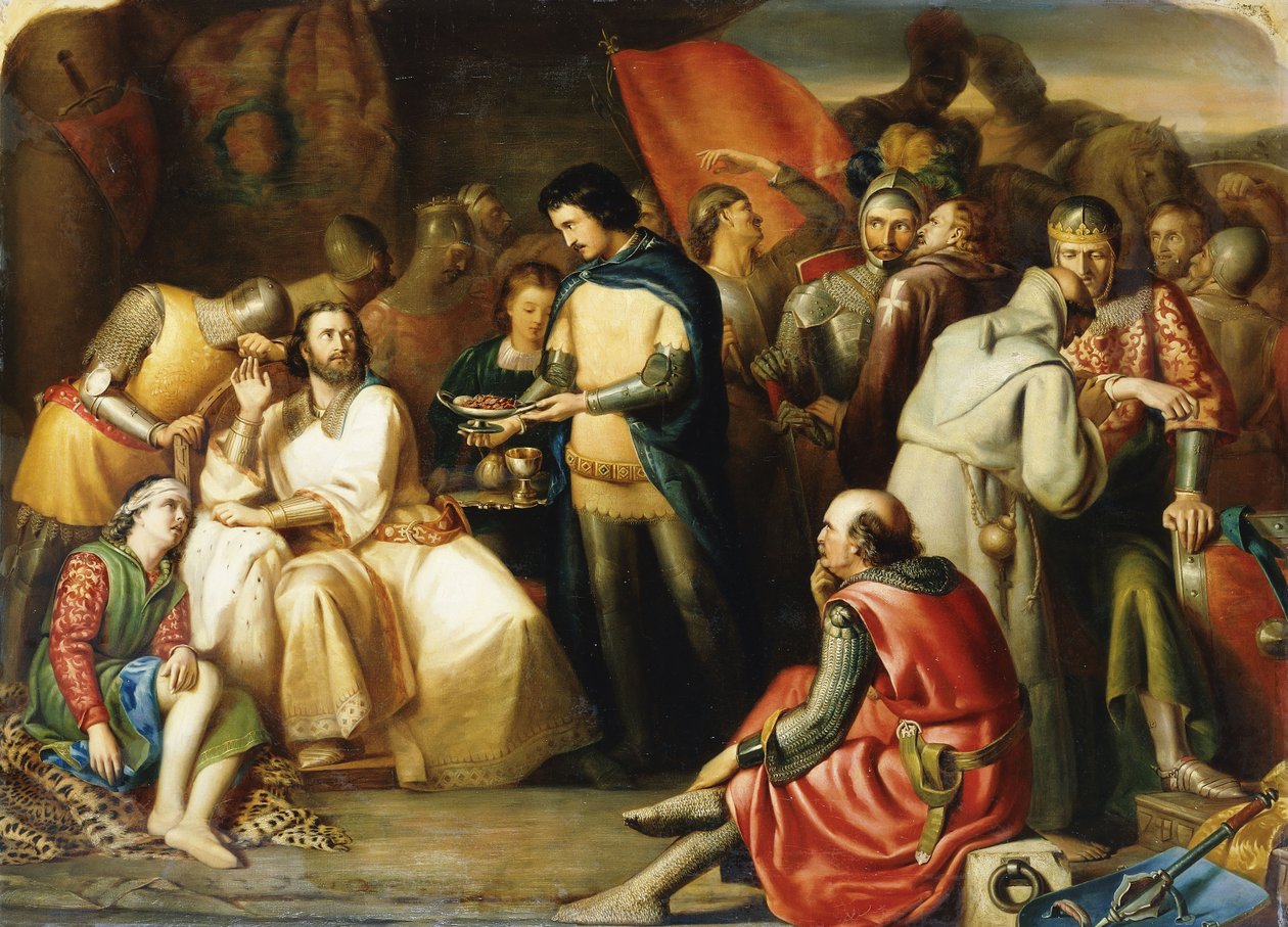 Scene i Edward The Black Princes telt efter slaget ved Poitiers: "Han behandlede kong John som en æret gæst, da han sad til festen, for med pastor Air og bar pande, ventede prinsen på ham", af William James Grant