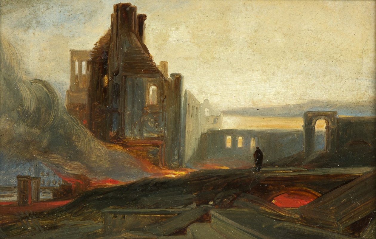 Bristol Riots: Ruins of Warehouses in Prince Street, ca. 1831 (olie på papir) af William James Muller