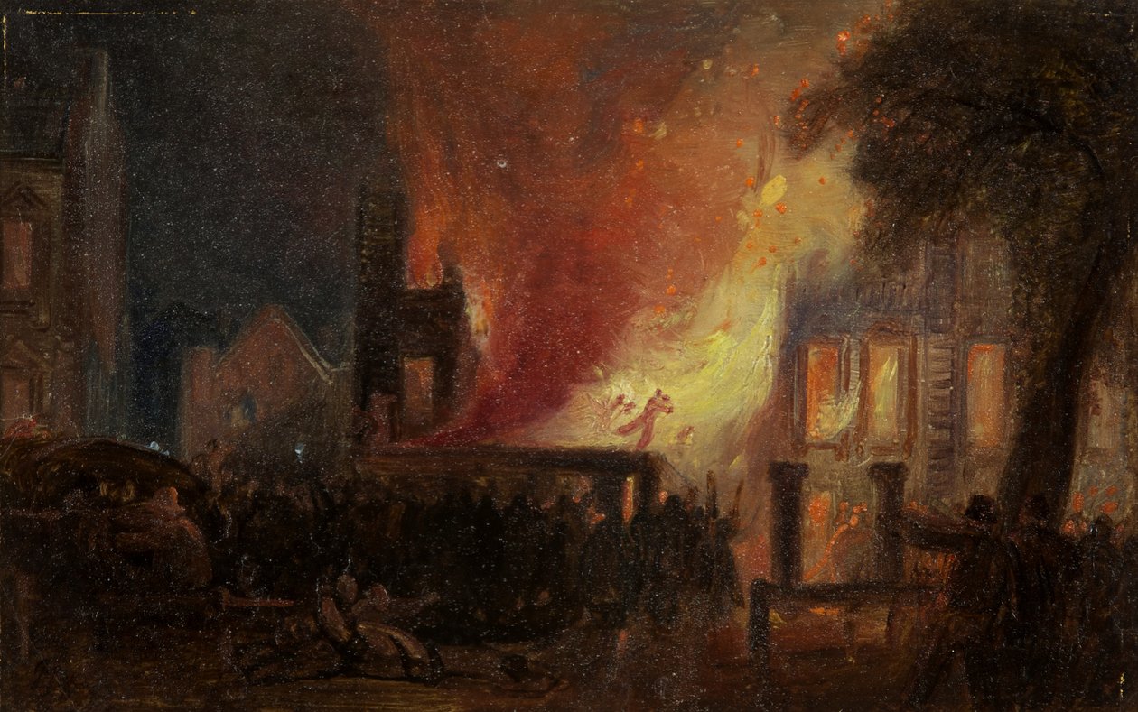 Bristol Riots: The Burning of Queen Square: Custom House af William James Muller