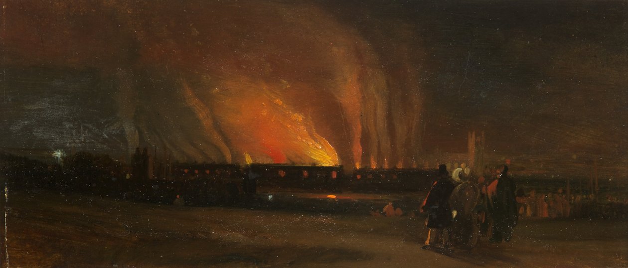 Bristol Riots: The Burning of the New Gaol fra nær Prince Street, ca. 1831 (olie på papir) af William James Muller