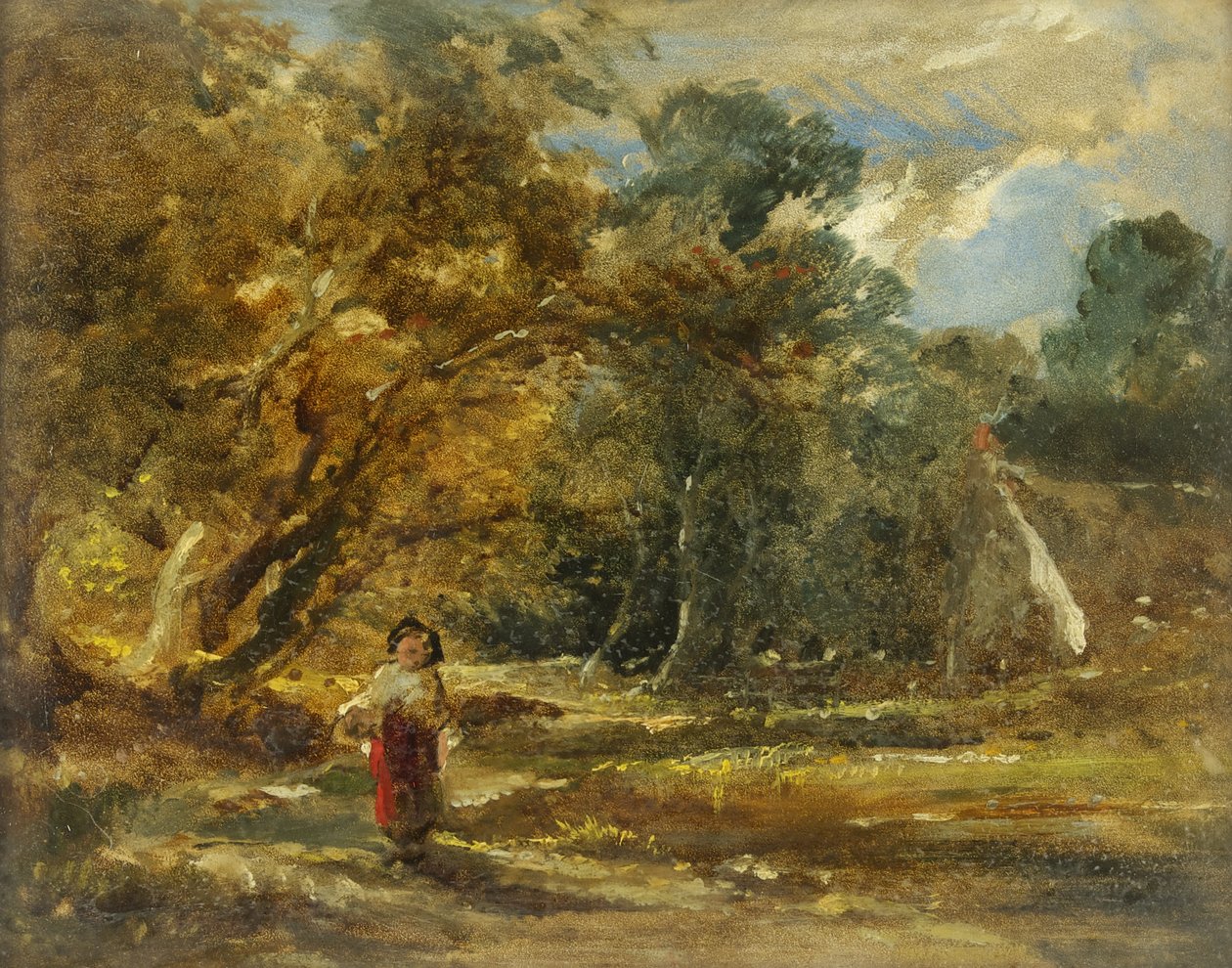 Landskab med pige (olie om bord) af William James Muller