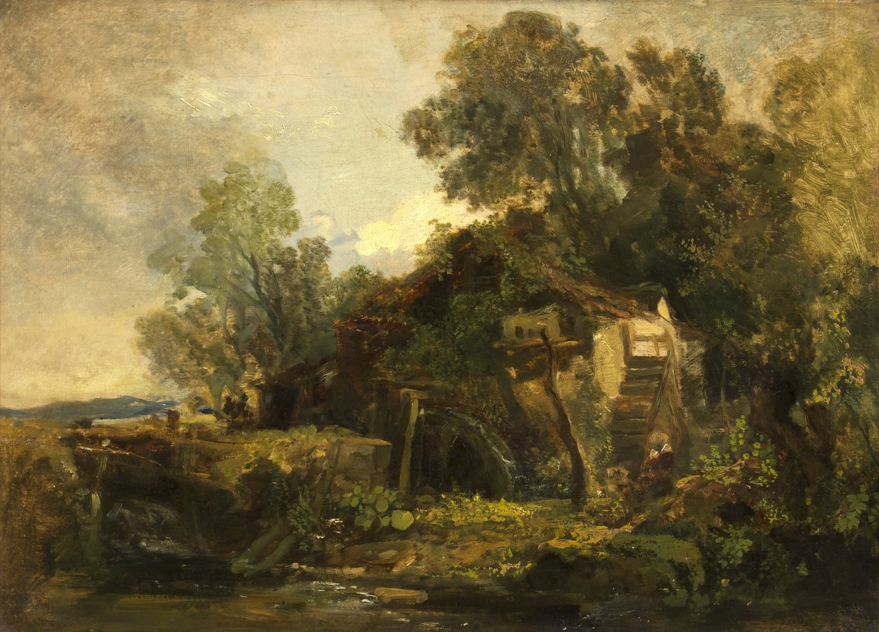 Mølle i Mells, Somerset (olie på panel) af William James Muller
