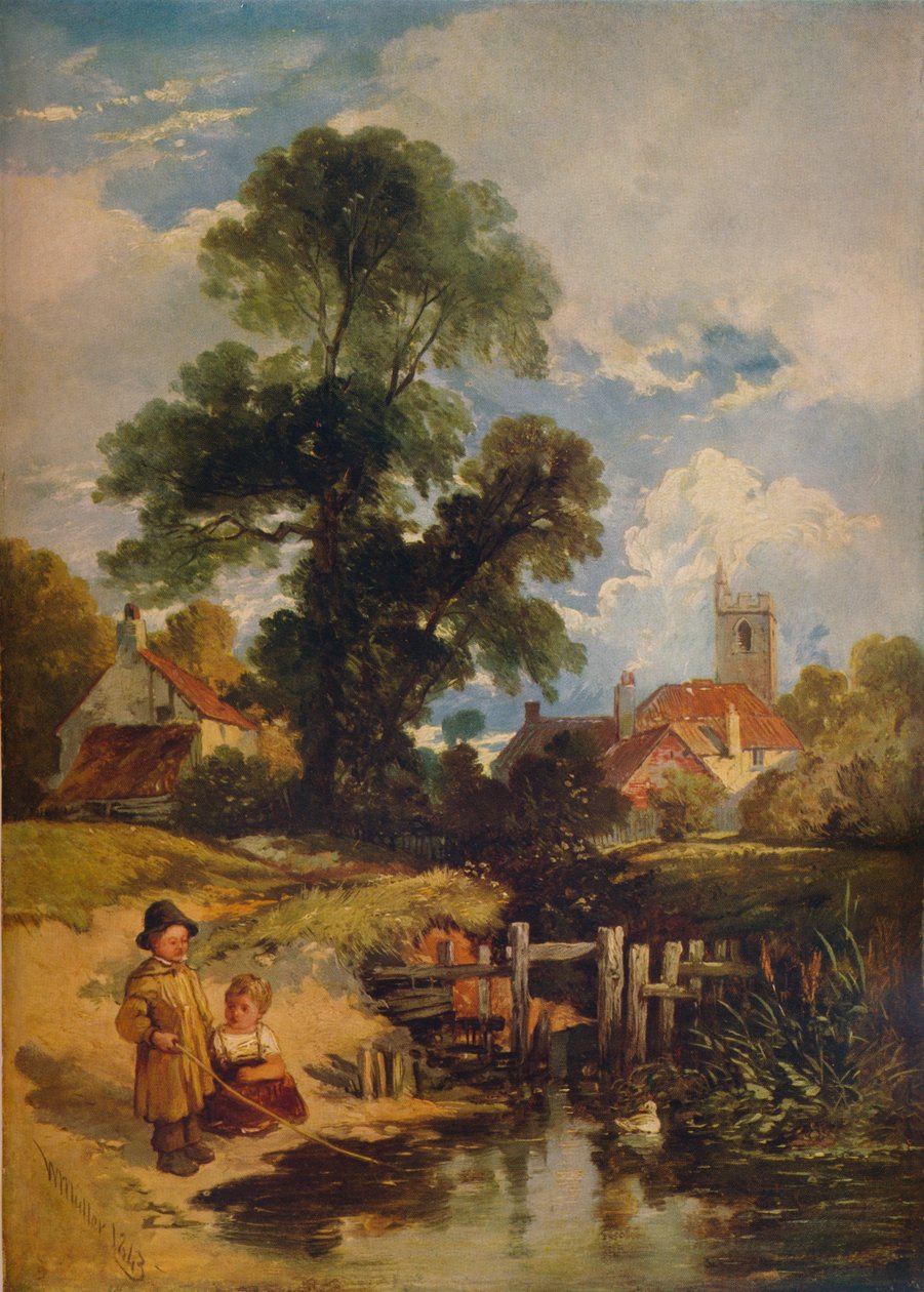 Flodscene med børn De unge lystfiskere, 1843 af William James Muller