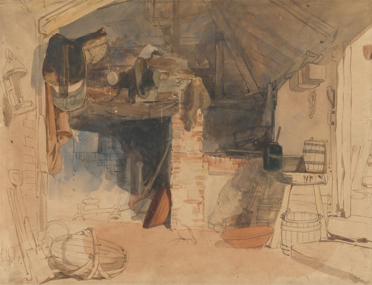 Studie af en rustik interiørscene af William James Muller