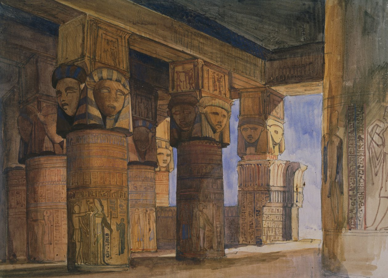 Temple of Denderah, Øvre Egypten (akvarel på papir) af William James Muller