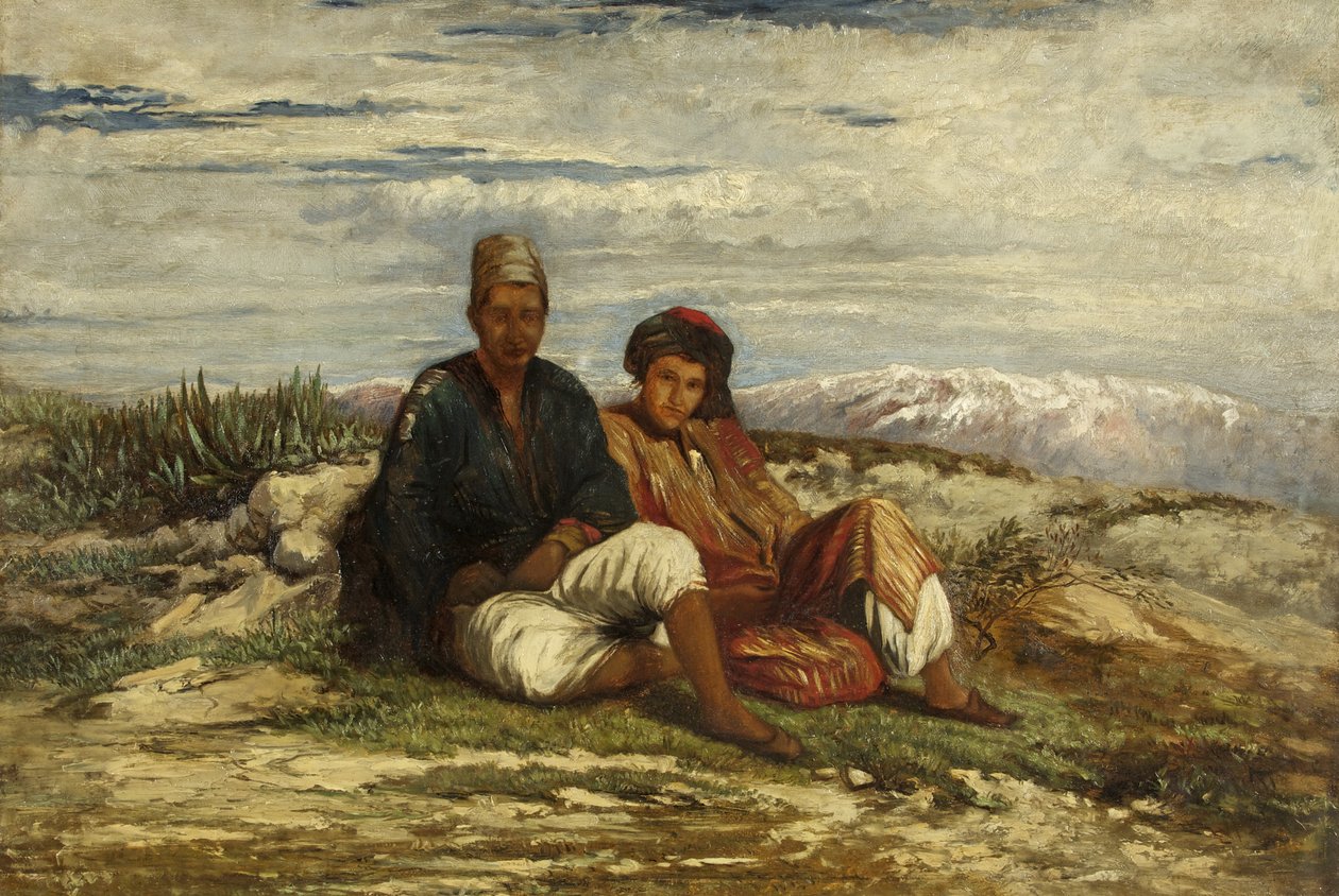 To arabiske figurer siddende (olie på lærred) af William James Muller