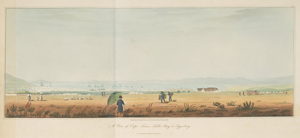 En udsigt over Cape Town, Table Bay og Tygerberg, fra Travels in the Interior of Southern Africa, vol. 1 af William John (after) Burchell